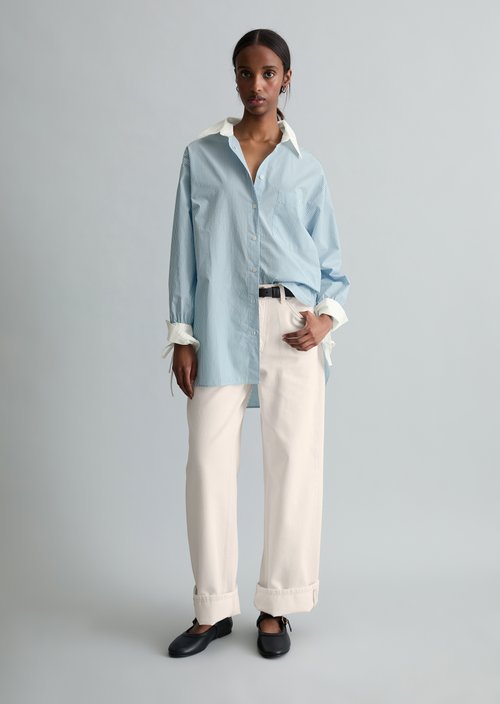 Striped blouse loose — Light Blue