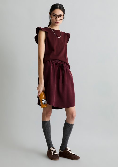 Regular flounce T-shirt — Merlot Red