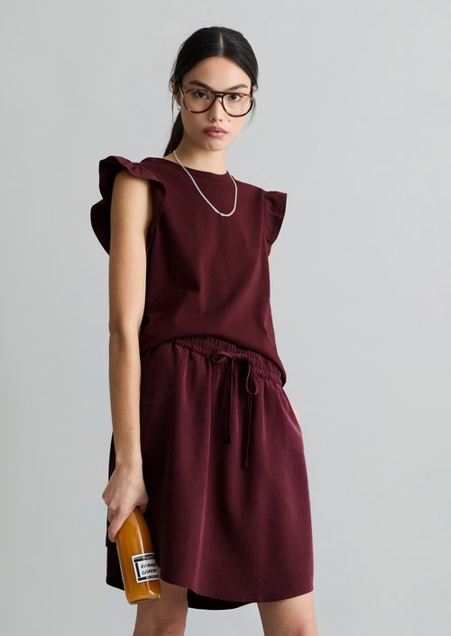 Regular flounce T-shirt — Merlot Red