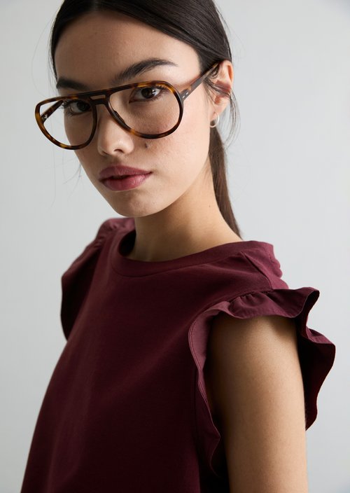 Regular flounce T-shirt — Merlot Red