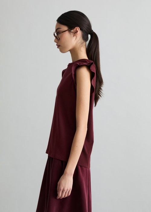 Regular flounce T-shirt — Merlot Red