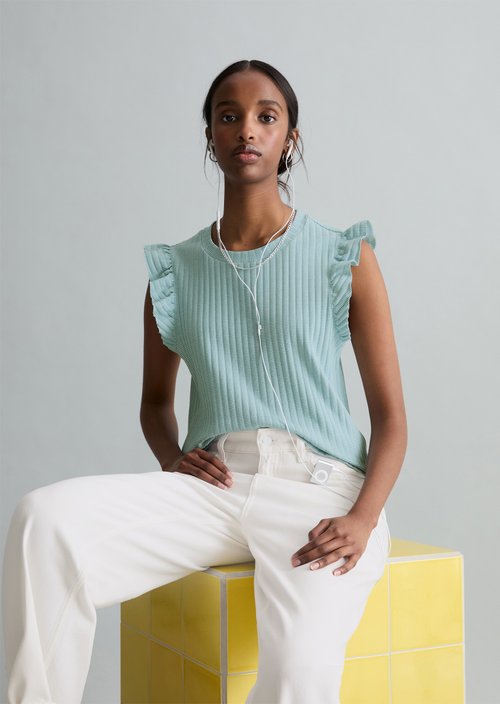Regular sleeveless flounce top — Light Blue