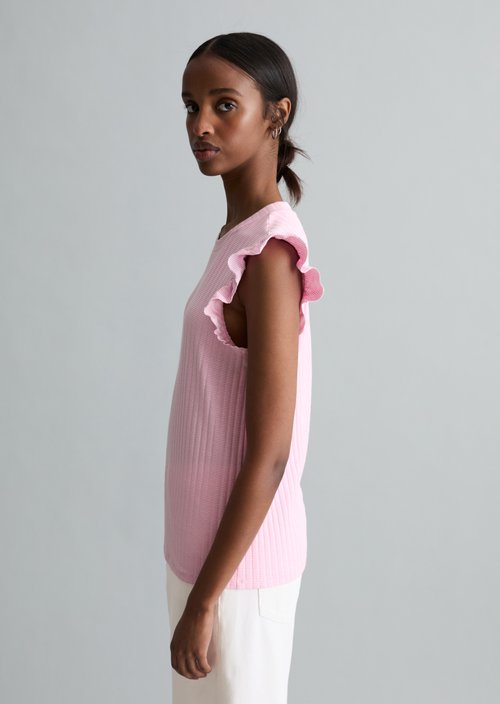 Regular sleeveless flounce top — Light Pink