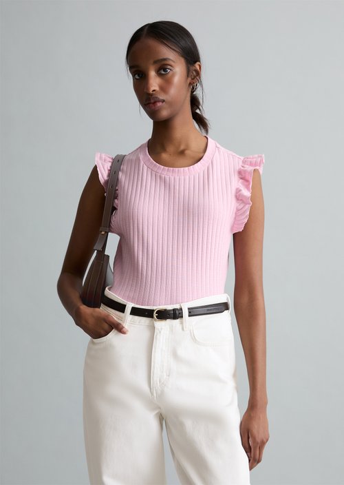 Regular sleeveless flounce top — Light Pink