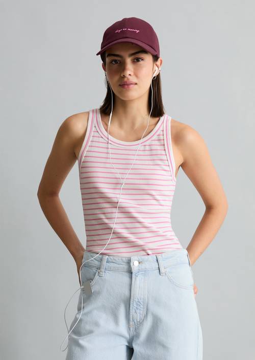 Canotta a righe slim Offwhite in vista frontale