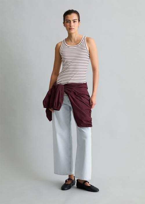 Canotta a righe slim Offwhite in vista frontale