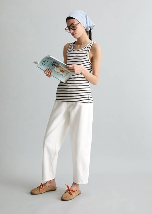 Canotta a righe slim Offwhite in vista frontale