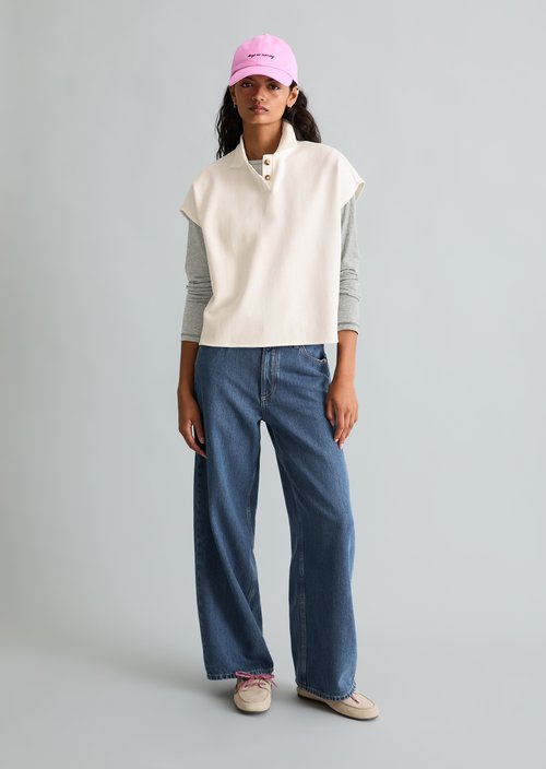 Sleeveless polo shirt wide — Silky White