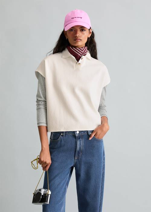 Polo sans manches wide Silky White en vue de face