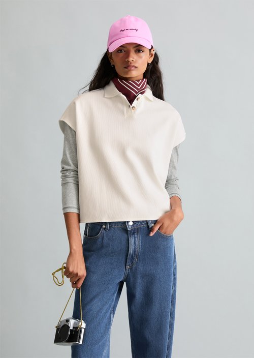 Sleeveless polo shirt wide — Silky White