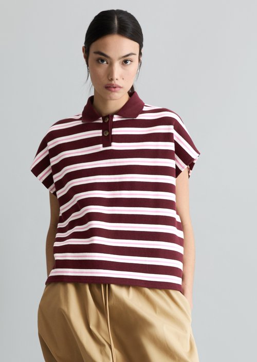 Striped polo shirt wide — Dark Red