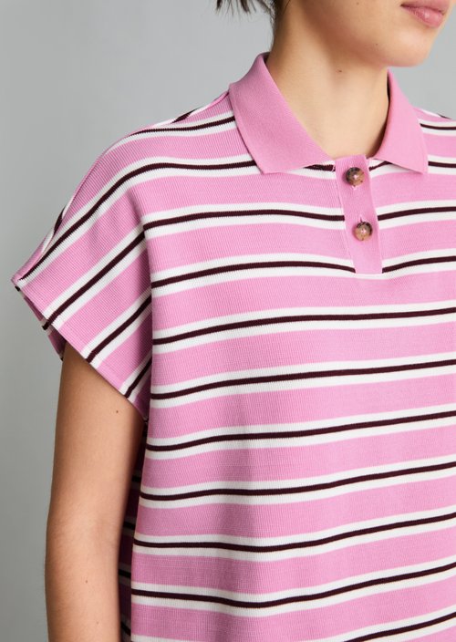 Striped polo shirt wide — Light Pink