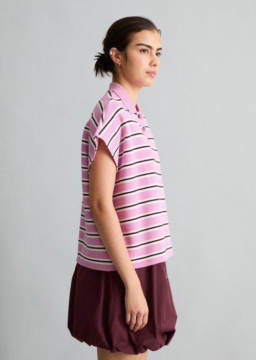 Striped polo shirt wide — Light Pink