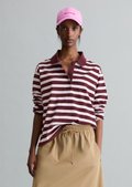 Long-sleeved polo shirt relaxed made from striped single jersey