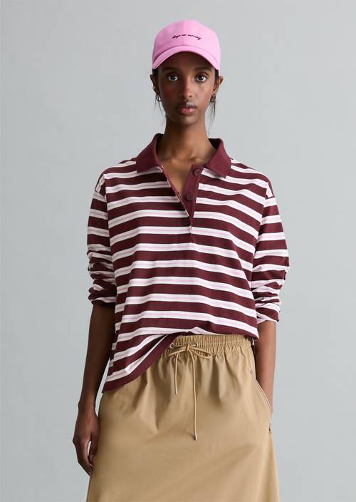 Poloshirt met lange mouwen relaxed Dark Red in vooraanzicht
