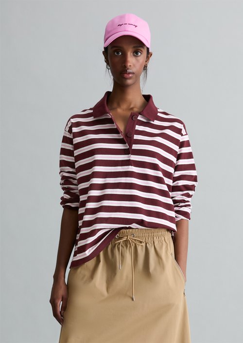 Long-sleeved polo shirt relaxed — Dark Red