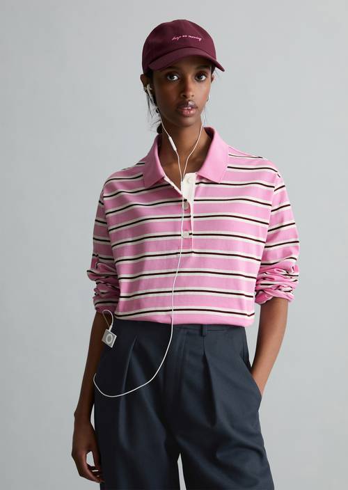 Poloshirt met lange mouwen relaxed Light Pink in vooraanzicht