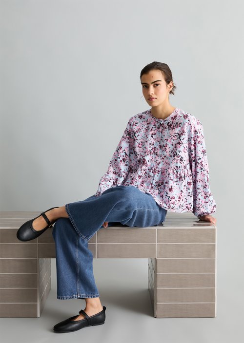 Relaxed crinkle blouse — Light Blue