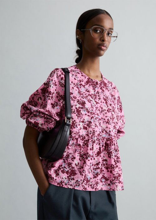 Relaxed crinkle blouse — Medium Pink