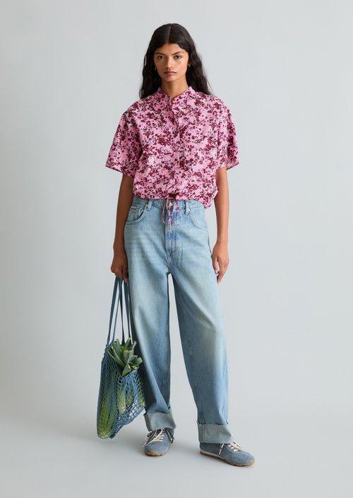 Relaxed short-sleeved blouse — Medium Pink