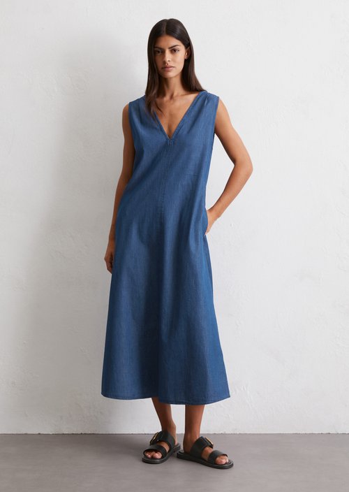 Sleeveless denim dress flared — Medium Blue