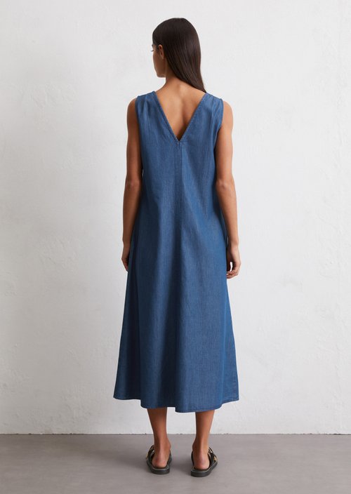 Sleeveless denim dress flared — Medium Blue