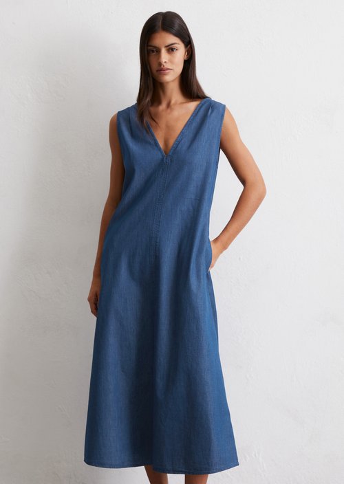 Sleeveless denim dress flared — Medium Blue