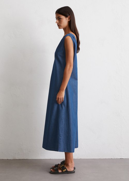 Sleeveless denim dress flared — Medium Blue