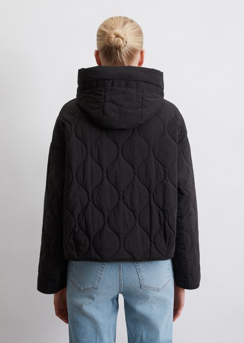 Regular hooded quilted jacket — Black