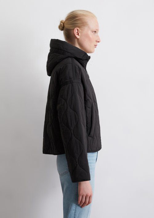 Regular hooded quilted jacket — Black