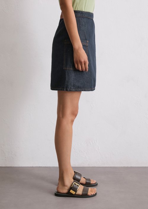 A-shape denim mini skirt — Dark Blue