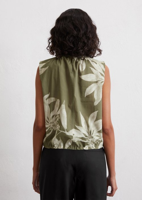 Patterned cropped blouse top — Medium Green