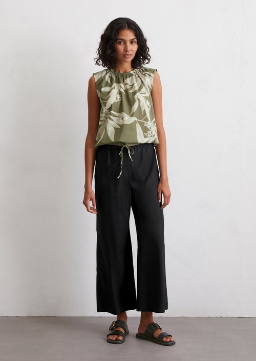 Patterned cropped blouse top — Medium Green