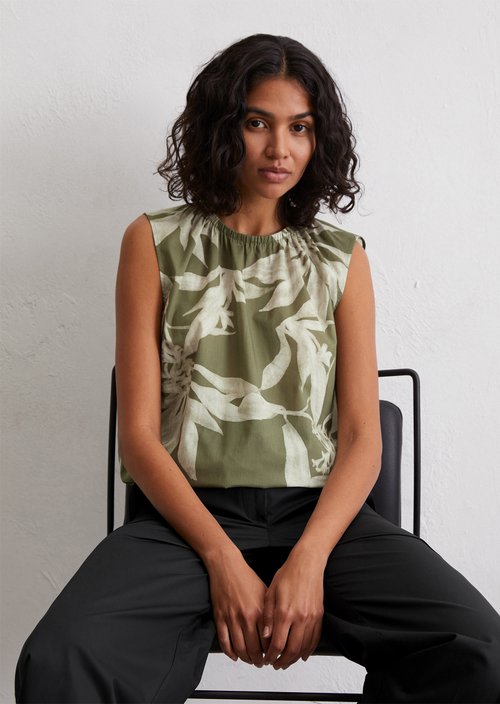 Patterned cropped blouse top — Medium Green