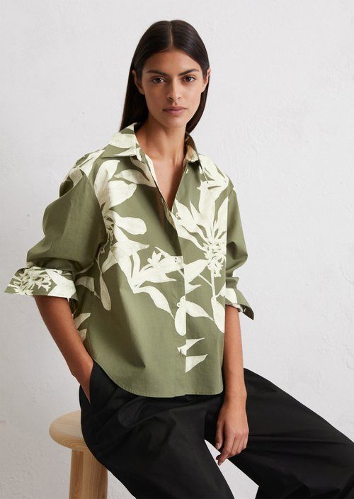 Print blouse relaxed cropped — Medium Green