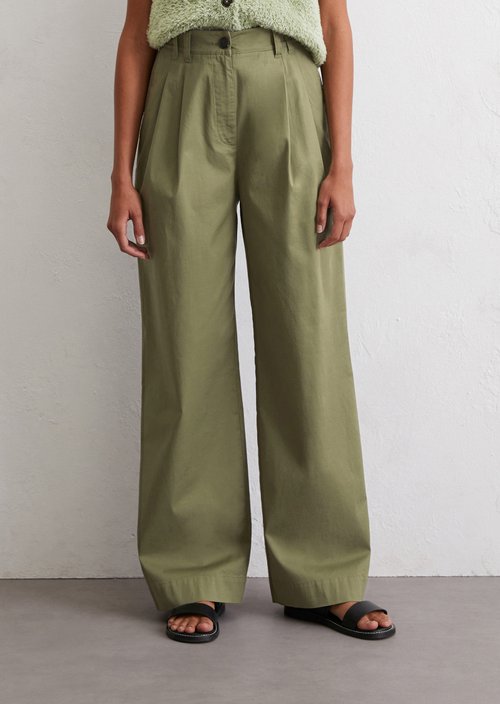 Wide pleated trousers — Olive