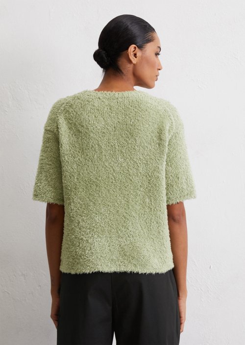 Fuzzy knit short sleeve sweater loose — Smooth Sage