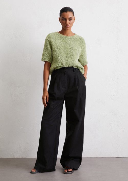 Fuzzy knit short sleeve sweater loose — Smooth Sage