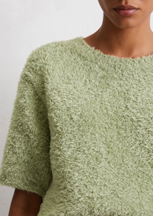 Fuzzy knit short sleeve sweater loose — Smooth Sage