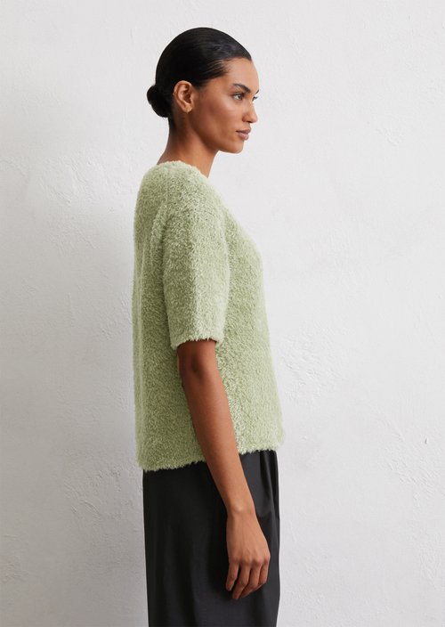 Fuzzy knit short sleeve sweater loose — Smooth Sage