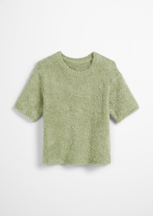 Fuzzy knit short sleeve sweater loose — Smooth Sage