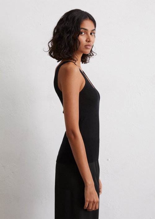 Fine knit top slim — Black