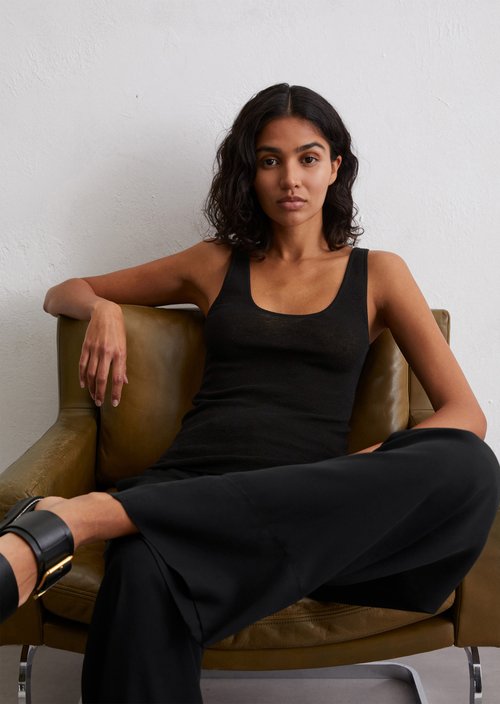 Fine knit top slim — Black