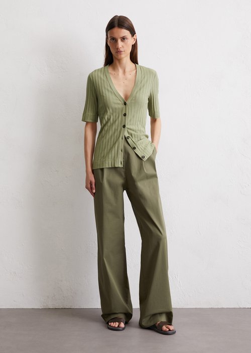 Pointelle short sleeve cardigan slim — Smooth Sage