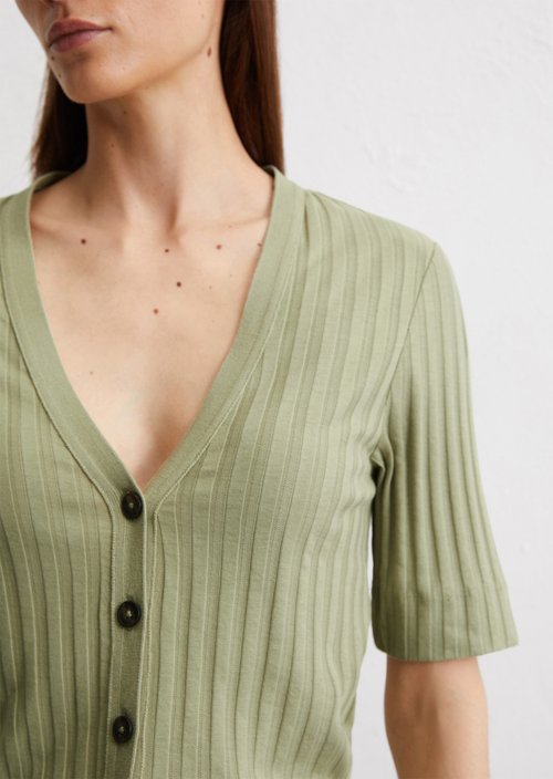Pointelle short sleeve cardigan slim — Smooth Sage