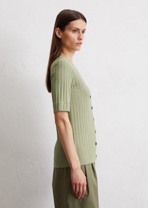 Pointelle short sleeve cardigan slim — Smooth Sage