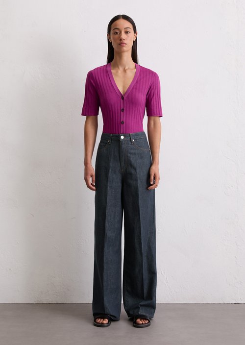 Pointelle short sleeve cardigan slim — Juicy Berry