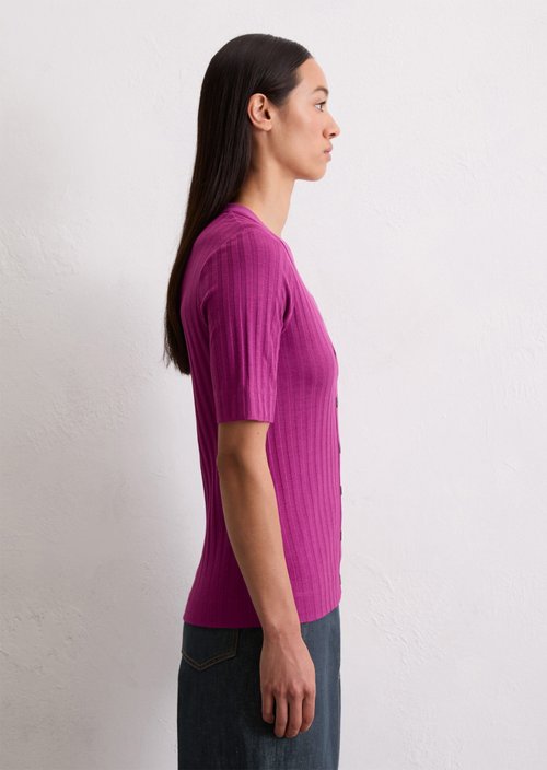 Pointelle short sleeve cardigan slim — Juicy Berry