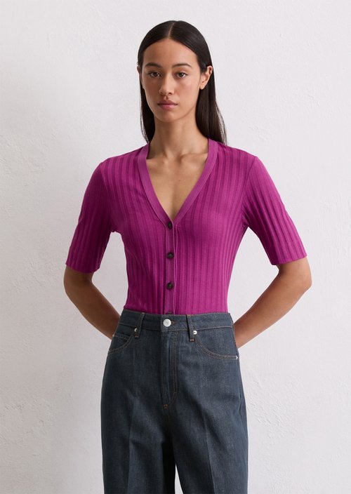 Pointelle short sleeve cardigan slim — Juicy Berry