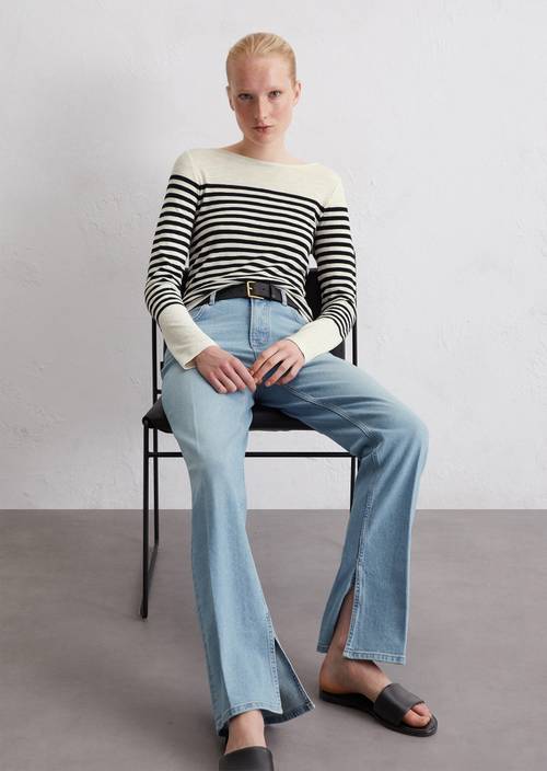 Gestreepte longsleeve regular Black in vooraanzicht